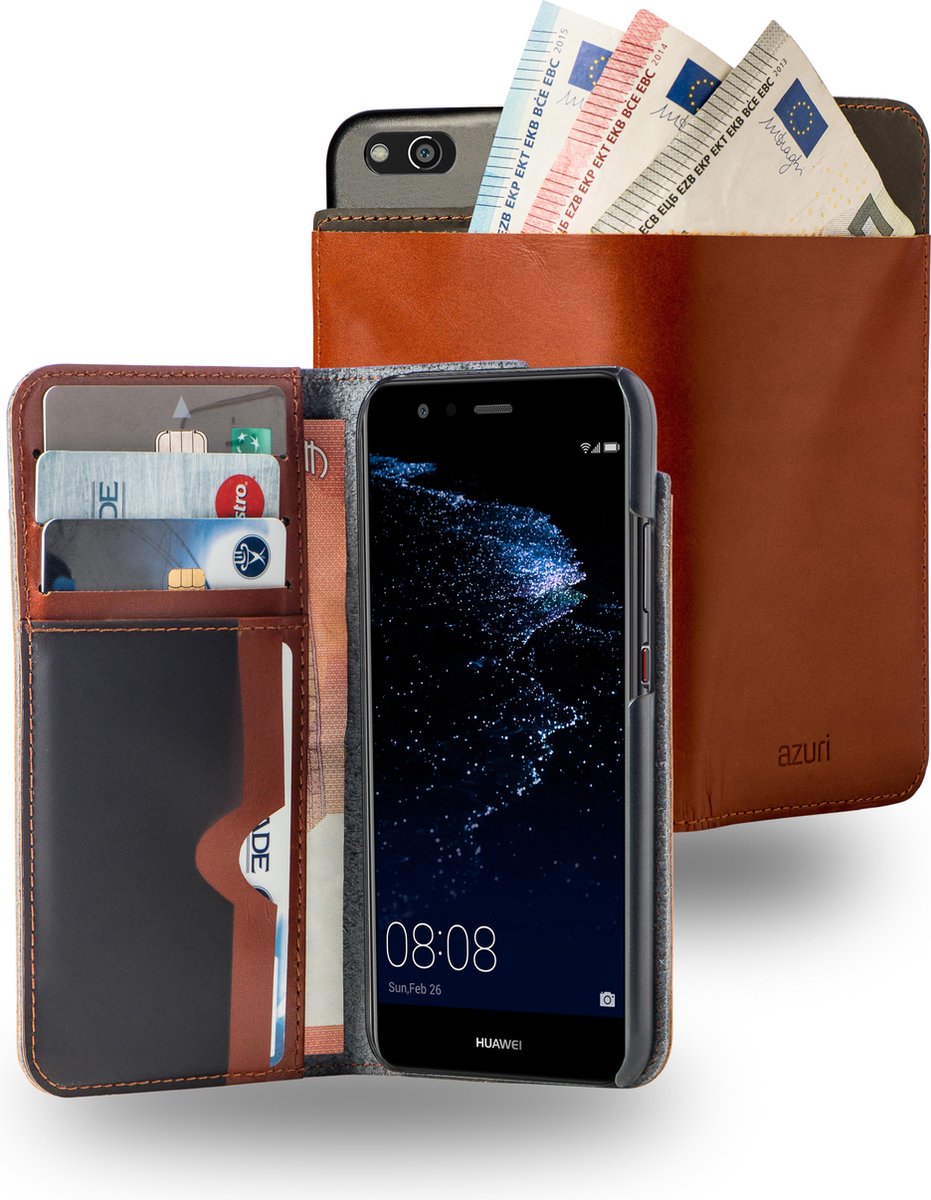 Azuri walletcase with cardslots & money pocket - camel - voor Huawei P10 Lite - Leder