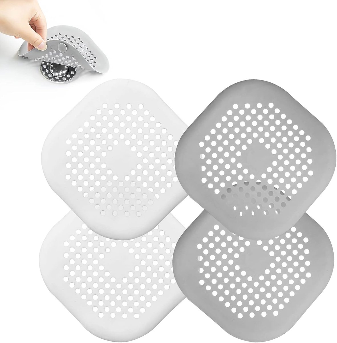 Afvoerstop - 4 Stuks - 14 cm Diameter - Wit en grijs - Afvoerplug - Gootsteen Stop Univers