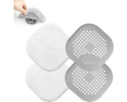 Afvoerstop - 4 Stuks - 14 cm Diameter - Wit en grijs - Afvoerplug - Gootsteen Stop Universeel - Silicone - Badstop - Anti Verstopping - Voor Gootsteen Spoelbak Bad Douchebak Keuken Wasbak Badkuip Aanrecht
