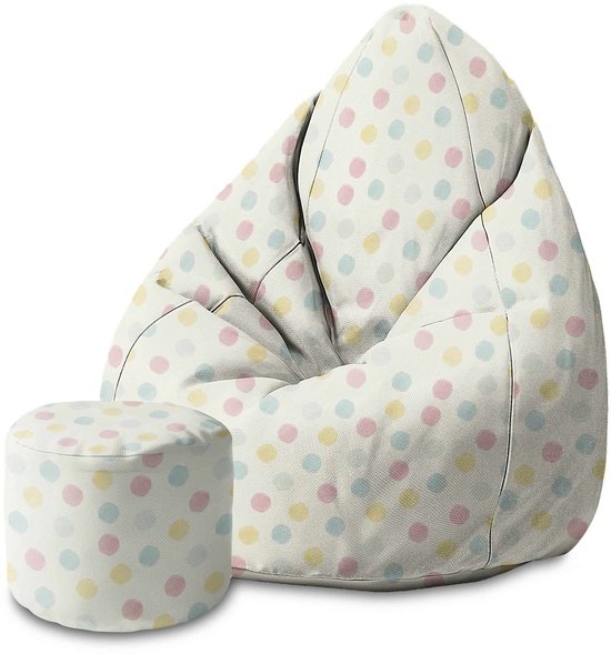 DreamRoots Velvet Zitzak voor Volwassenen – Luxe Beanbag met Voetsteun en Afneembare Hoes – Inclusief Vulling – 70x70x105cm - Pastel Spots