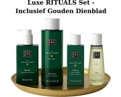 Rituals - Geschenkset - Jing - Hand Wash 300 ml + Kitchen Hand Balm 175 ml + Bath Foam 500 ml + Hair & Body Oil 100 ml + Gouden Dienblad - Cadeau Set - Rituals Producten - Handzeep 300 ml