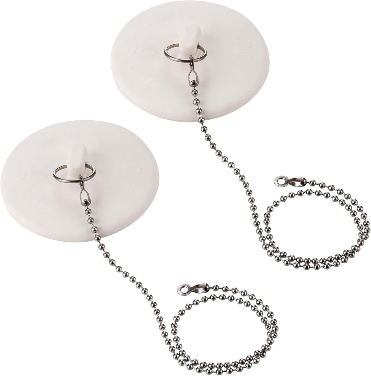 Gootsteenstop - Badstop - Diameter 43mm - met ketting (Chroom) 40cm - 2 stuks - universele - rubber - Afvoerstop - plugstop - Gootsteenstopper - Gootsteenplug - Keukengootsteen Badkamergootsteen stopper