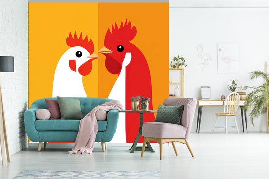 Behang - Fotobehang Kippen - Oranje - Vlakken - Breedte 240 cm x hoogte 240 cm