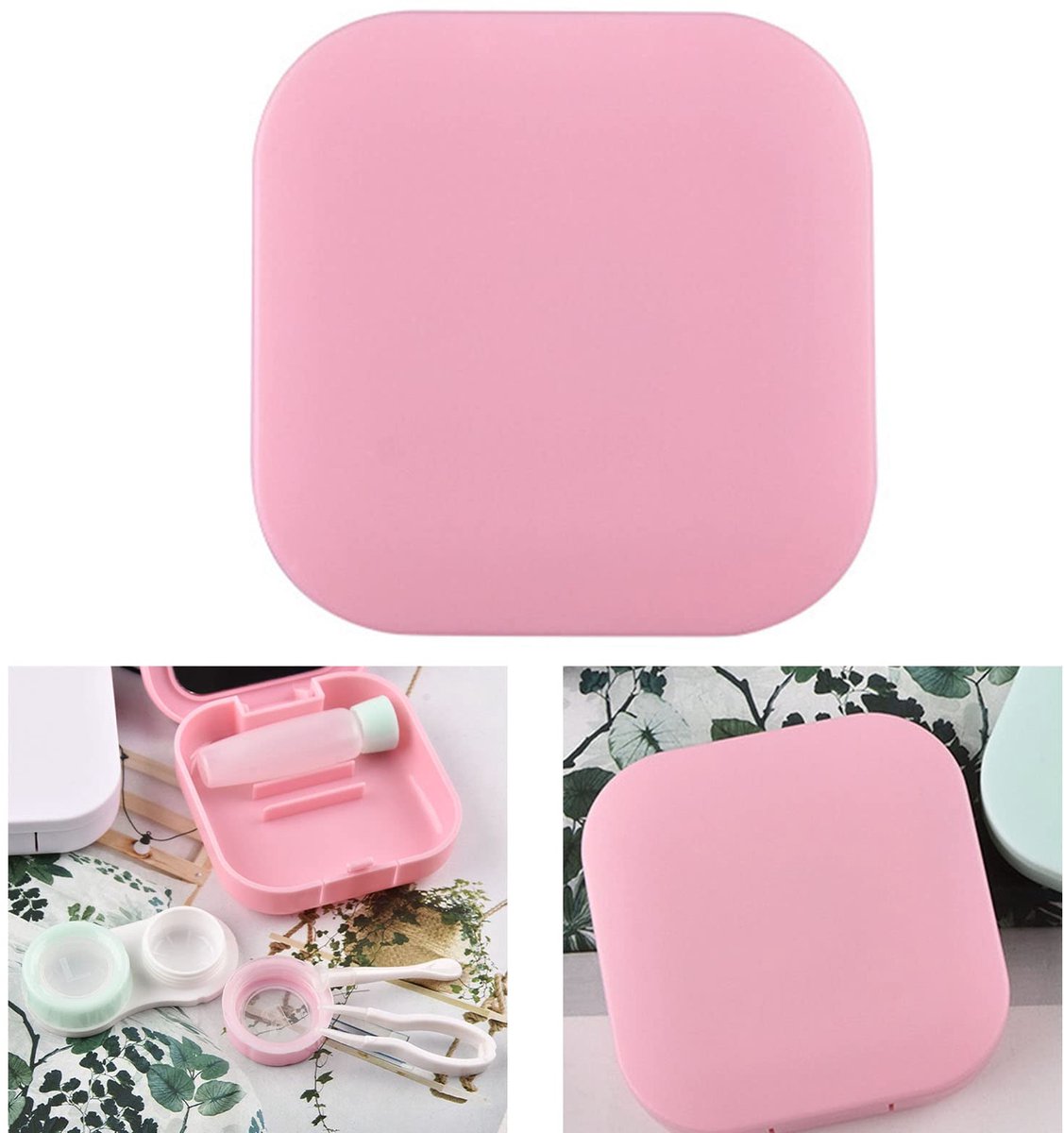Contact lens case, dustproof contact lens case leak-proof plastic for travel (pink)