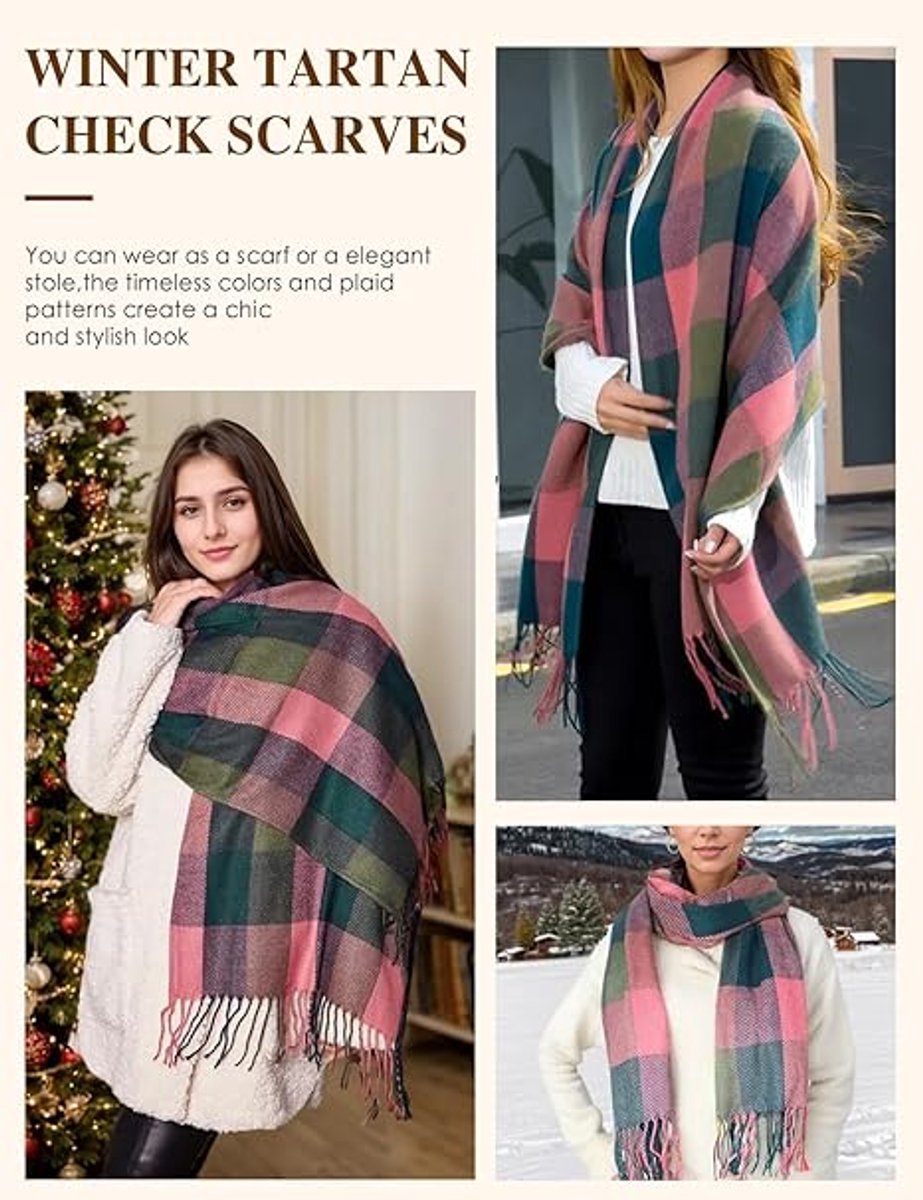 Dames geruit oversized kasjmier sjaal lange zachte wraps dames geruit oversized sjaal lange sjaal voor herfst en winter . rood groen