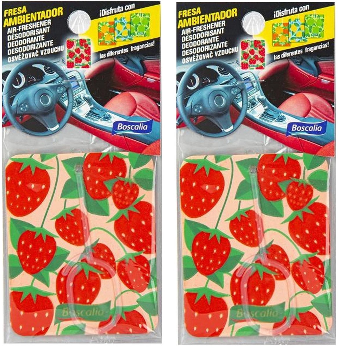 Amahogar Auto parfum/luchtverfrisser - 2x - Aardbei geur - in handig zakje - 7 x 16 cm