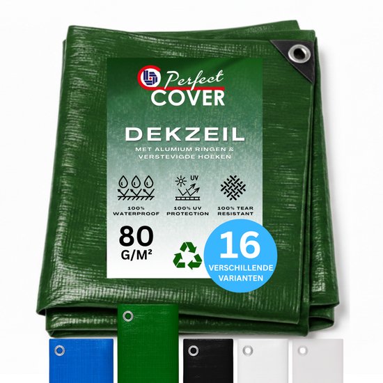 Foto: Perfect cover essential afdekzeil 8 x 10 m groen 80 g m scheurbestendig en waterbestendig zeil voor buiten tuinmeubelen aanhanger of zwembad multifunctioneel als grondzeil of autohoes met metalen zeilringen