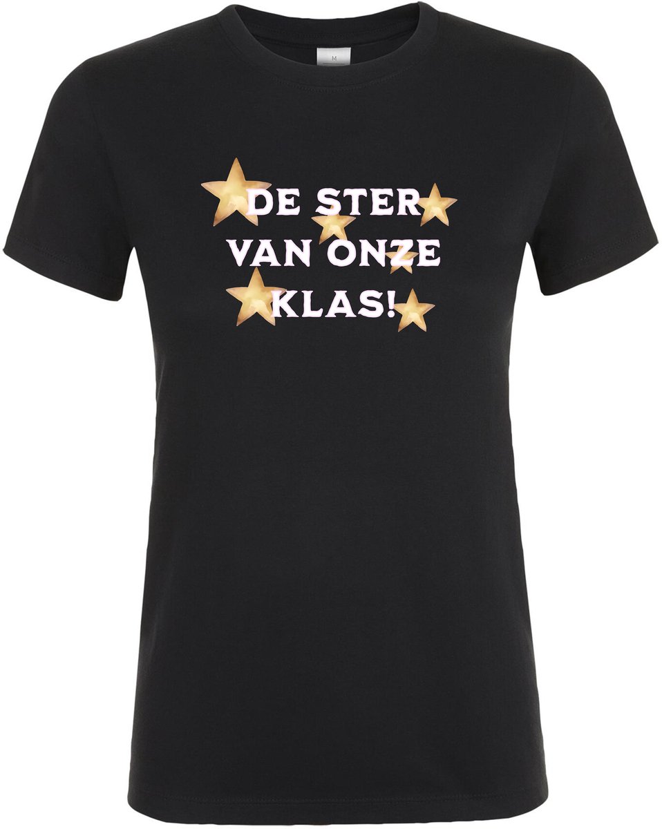 De Ster Van Onze Klas T-shirt - Dames T-shirt - Zwart - Meesterdag - Juffendag - Juffendag Cadeau - Super juf - De beste Juf T-shirt - Juffen bedankje - Maat M
