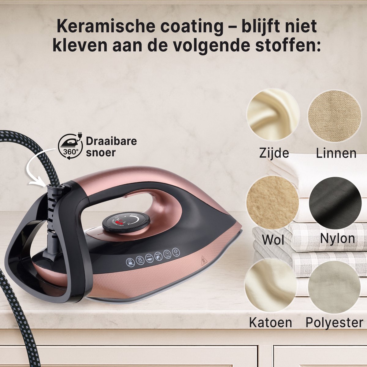 Carewat Stoomstrijkijzer met Stoomgenerator - Goud - 2200W - 1.5L Uitneembare Watertank - 100 g/min Stoomproductie - Keramische Zoolplaat - 3.0 Bar Stoomdruk - Anti-Oververhitting - Geschikt voor alle stoffen — afbeelding 2