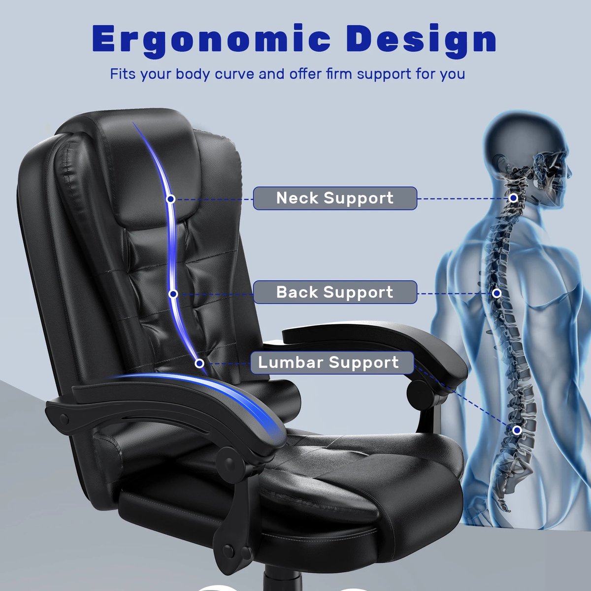 Ergonomsiche bureaustoel - In hoogte verstelbaar draaistoel - Zwart thumbnail 2