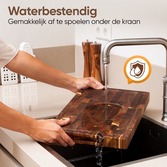 Awudha - Set de planches à découper en bois d'acacia - Avec canal à jus, poignées antidérapantes - Idéal comme planche à boire, bloc à découper et planche à découper pour la Cuisine