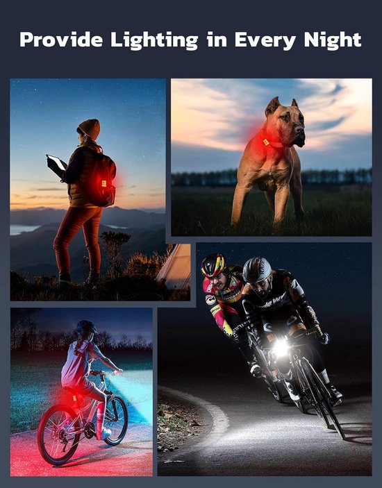 2 stuks - Fietsverlichting - USB-oplaadbare fietslamp - met spot- en flood bundel - waterdichte fietsverlichting - MTB & Racefiets verlichting - voor nachtelijk fietsen - voorlicht - achterlicht - fietskoplamp - Fiets achterlicht - rood, wit — afbeelding 4