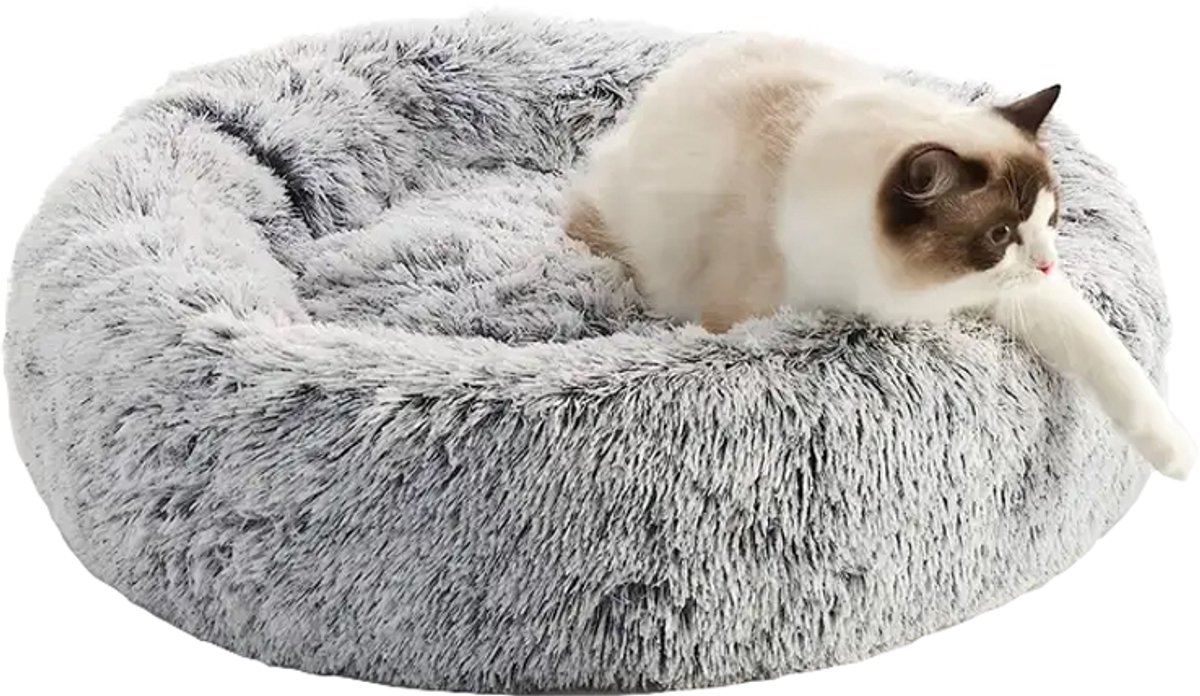 Pawello Kalmerend Donut Hondenmand & Kattenmand S (50 cm) – Fluffy Anti-Stress Bed – Zacht Orthopedisch Huisdierkussen – Light Grey