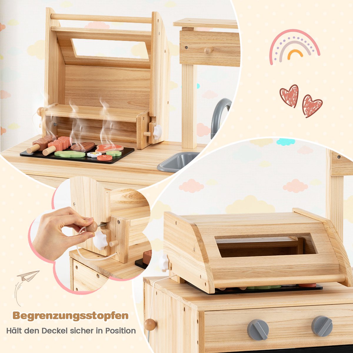 COSTWAY Modderkeuken voor kinderen, outdoor, kinderbarbecue met barbecue-accessoires, BBQ grill speelset met bord en spoelbak, speelkeuken, outdoorkeuken voor jongens en meisjes vanaf 3 jaar — afbeelding 2