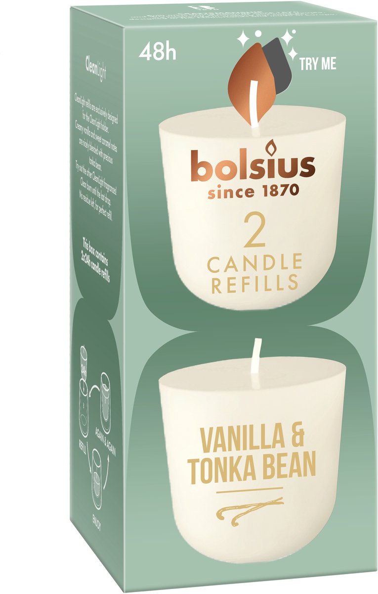 Bolsius Geurkaars Navulling Vanille & Tonka - 2 navullingen