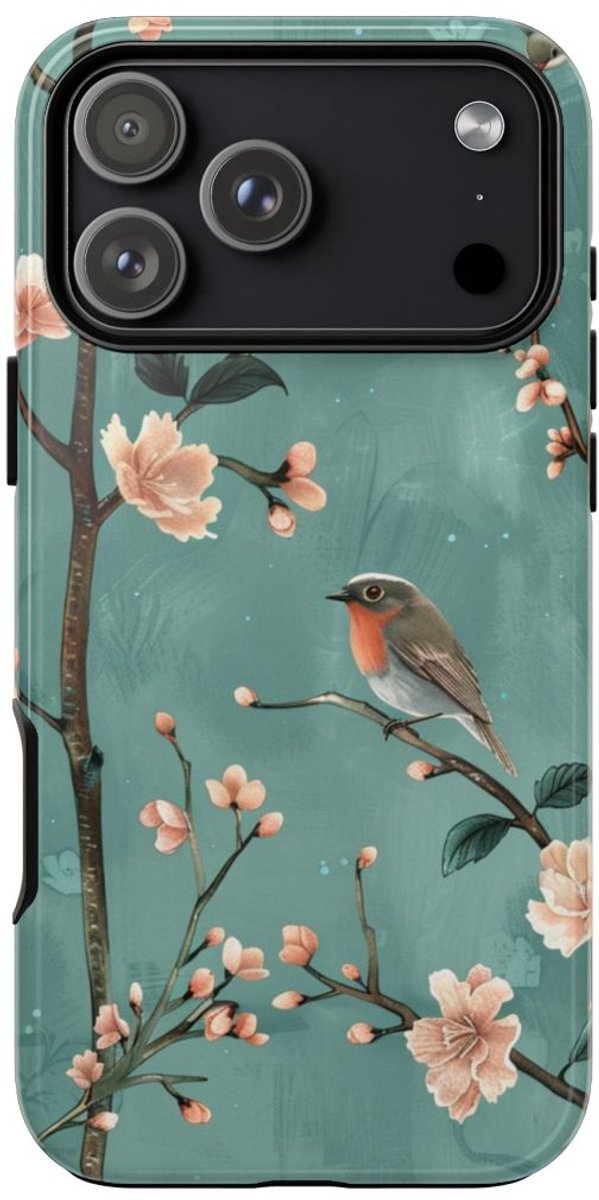 Perzikbloesem en Roodborstjes Patroon – Telefoonhoesje Geschikt voor iPhone 17 Pro Max