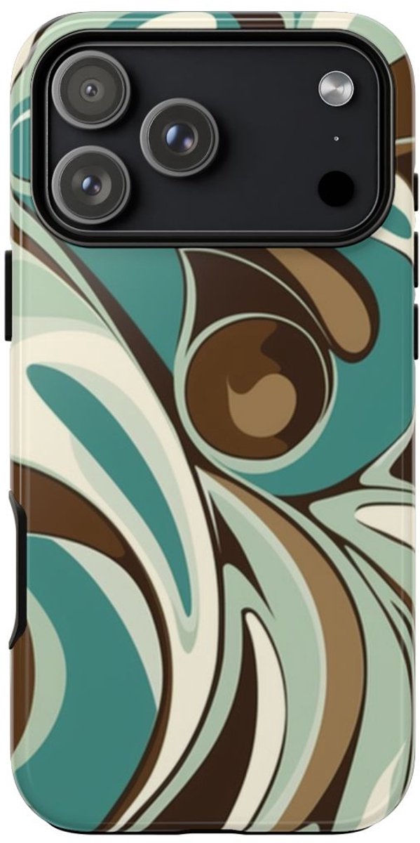 Abstracte Swirl in Teal en Bruin – Telefoonhoesje Geschikt voor iPhone 17 Pro Max