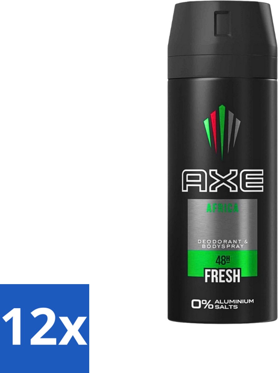 12 x AXE - Deodorant Spray - Africa - Sinaasappel & Sandelhout - Verzorgend - 150 ml - AXE Deodorant - Deodorant Spray - Sinaasappel Geur - Sandelhout Geur - Langdurige Bescherming