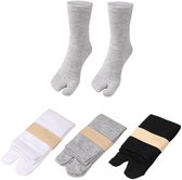 Teensokken - Tabi Sokken Set - Big Toe Sock - 3 paar - Toesocks - teensokken dames - teensokken heren - Maat One size - Tabi sokken - Sandaal sokken - Slipper sokken - Teenslipper sokken - Wit + Zwart + Grijs - japanse sokken - Sandaal sokken