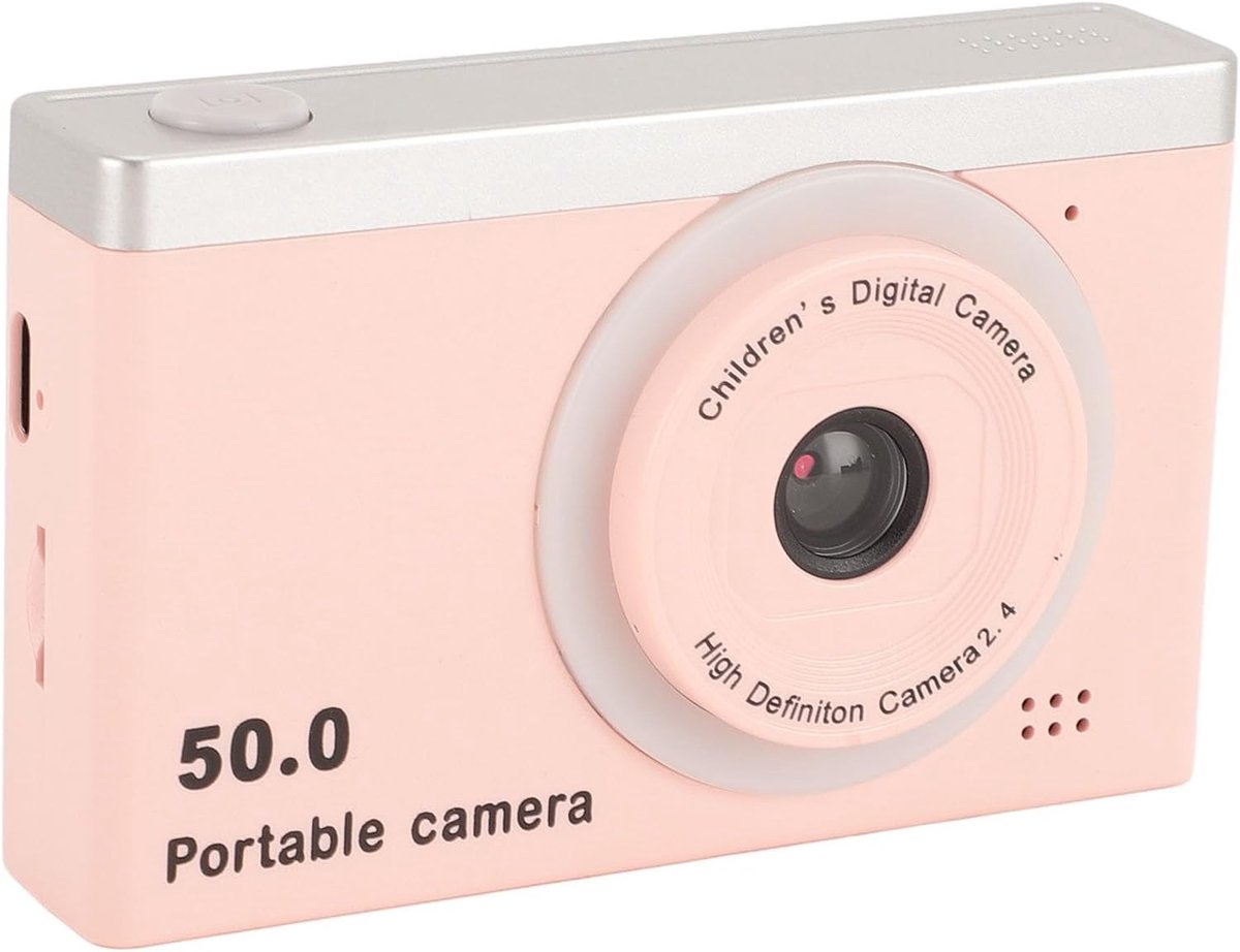 Digitale camera, HD CCD microcamera met 8x zoom, compacte camera met dubbele lens aan voor- en achterkant, vlog-selfiecamera voor jongens en meisjes - 32G geheugenkaart (roze)