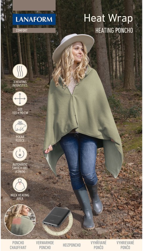 Lanaform - Heat Wrap - Draadloze Verwarmde Poncho - Verwarmingsdeken Nomade - Warmte Nek Buiten - Draagbare Batterij 5000mAh - Ultra Zachte Fleece - Winter Thuis Wandeling Comfort