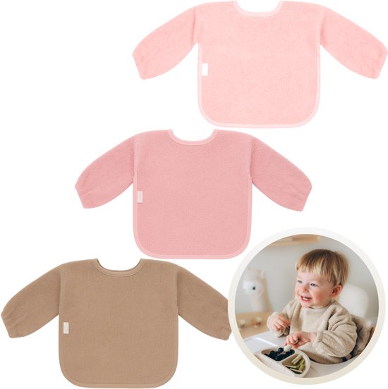 Funnies Slab met Mouwen 3-Pack | Roze Tinten | Set van 3 Stuks | Slab voor Kinderen | Slabbertjes Baby | Slabber