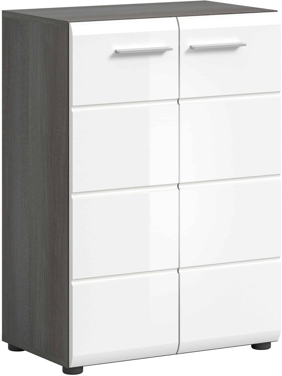 Furnilux Salsa ladekast wit hoogglans MDF TZ rook zilver NB - 37x60x85cm wit, zilver