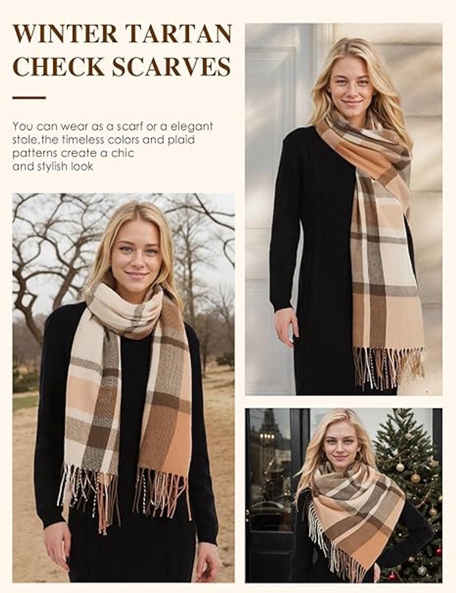 Dames geruit oversized kasjmier sjaal lange zachte wraps dames geruit oversized sjaal lange sjaal voor herfst en winter . Oranje Curry
