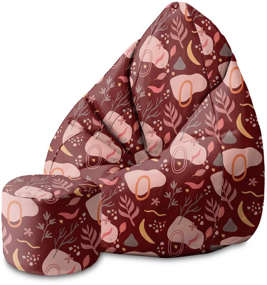 DreamRoots Velvet Zitzak voor Volwassenen – Luxe Beanbag met Voetsteun en Afneembare Hoes – Inclusief Vulling – 70x70x105cm - Abstract Nature