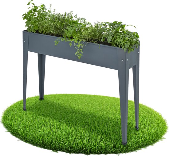 tectake® Hoge Plantenbak Calendula - 42 Liter - Verhoogde Bloembak met Afvoeropening - Moestuinbak - 98,5 x 26 x 82,5 cm - Bloembakken voor Buiten - Inclusief Handschoenen - Antraciet
