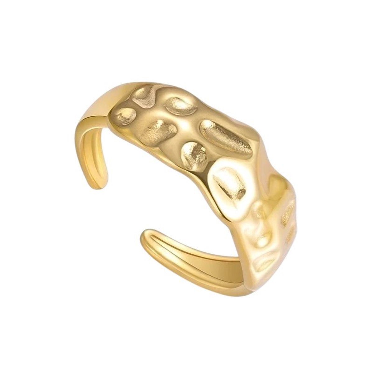 Aramat Jewels | Ringen | Goudkleurige Verstelbare Dames Ring deukjes-motief - Stainless Steel | | | |8mm | Staal | Volwassenen | Verkleurd niet