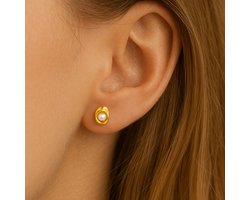 Boucles d'oreilles de luxe Lundholm pour femme, perle (imitation), couleur or - Acier inoxydable plaqué or 18 carats de Premium - Design scandinave - Idée cadeau