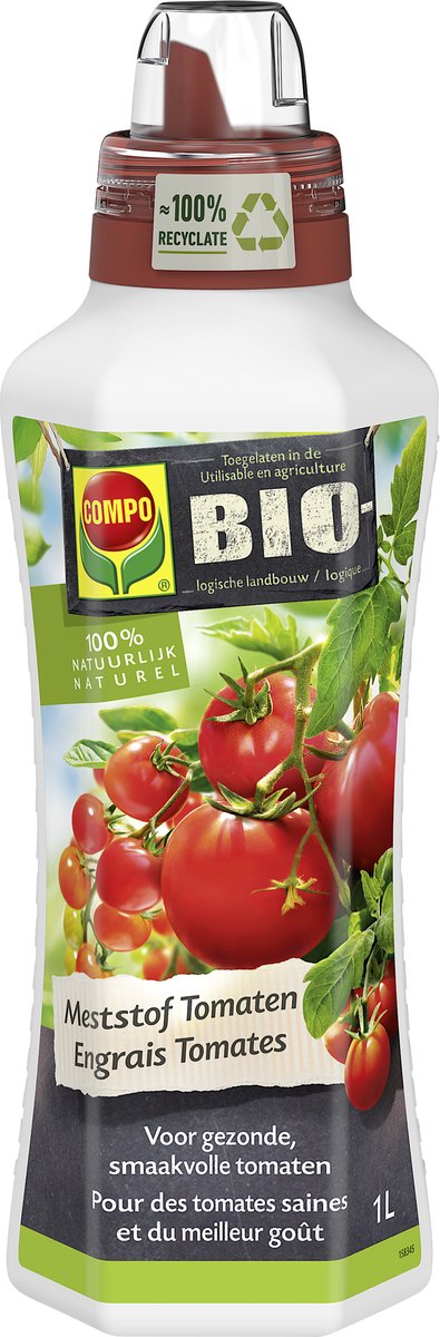 COMPO Bio Vloeibare Meststof Tomaten - 100% natuurlijk - voor gezonde, smaakvolle tomaten - fles 1 L