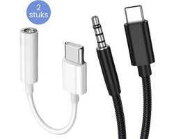 ActionStreet USB C naar Aux - Aux naar USB C - 3.5mm Jack Audio - 3.5 mm Kabel (1 meter) & Adapter - 2-Delige Set - Zwart en Wit