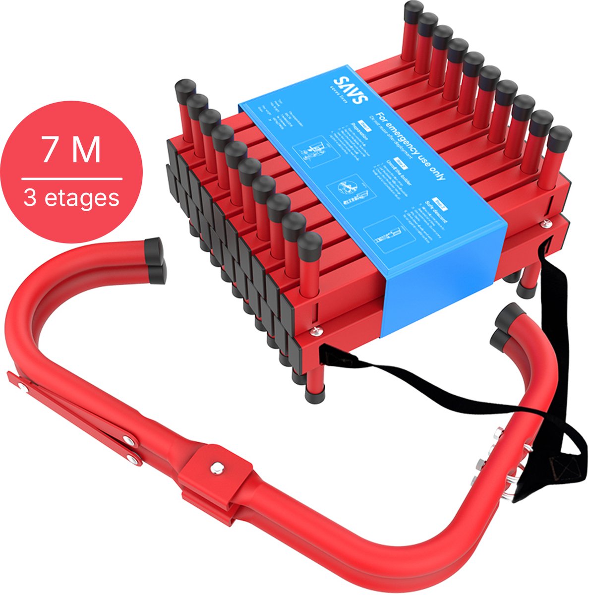 SAVS ESC-7S Vluchtladder 7 meter - 3 verdiepingen - Compacte brandtrap met instructie - Noodladder antikras - Vluchttouw - Brandtrapladder oprolbaar - Vluchttrap
