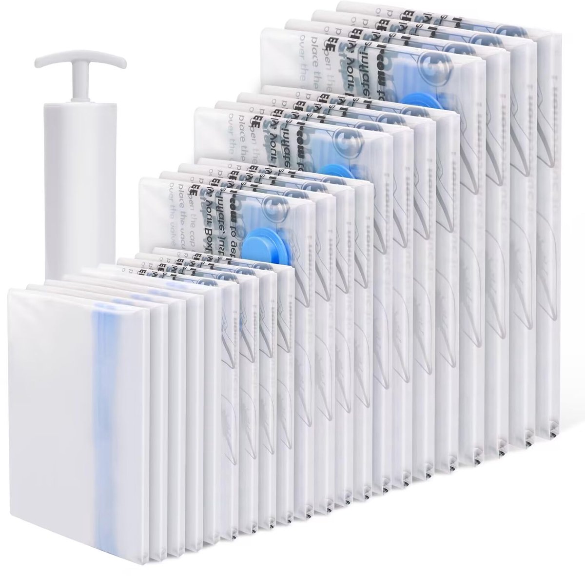 Vacuüm Opbergzakken - Dichtend & Compressie met 1 Handpomp - Voor Dekbedden, Kussens, Wollen Dekens, Kleding & Beddengoed - 21 Stuks (4x XL, 4x L, 4x M, 4x S, 5x Reis Handrol)
