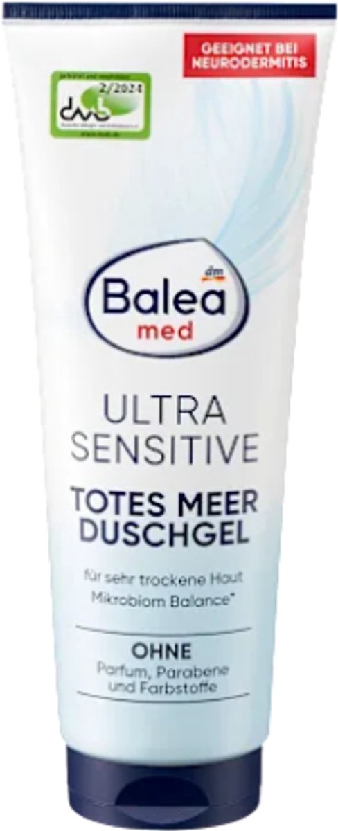 Balea Med Douchegel - Ultra Sensitive Dode Zee | 1x 250 ml - Vermindert irritaties en roodheid | Zonder parfum, parabenen en kleurstoffen