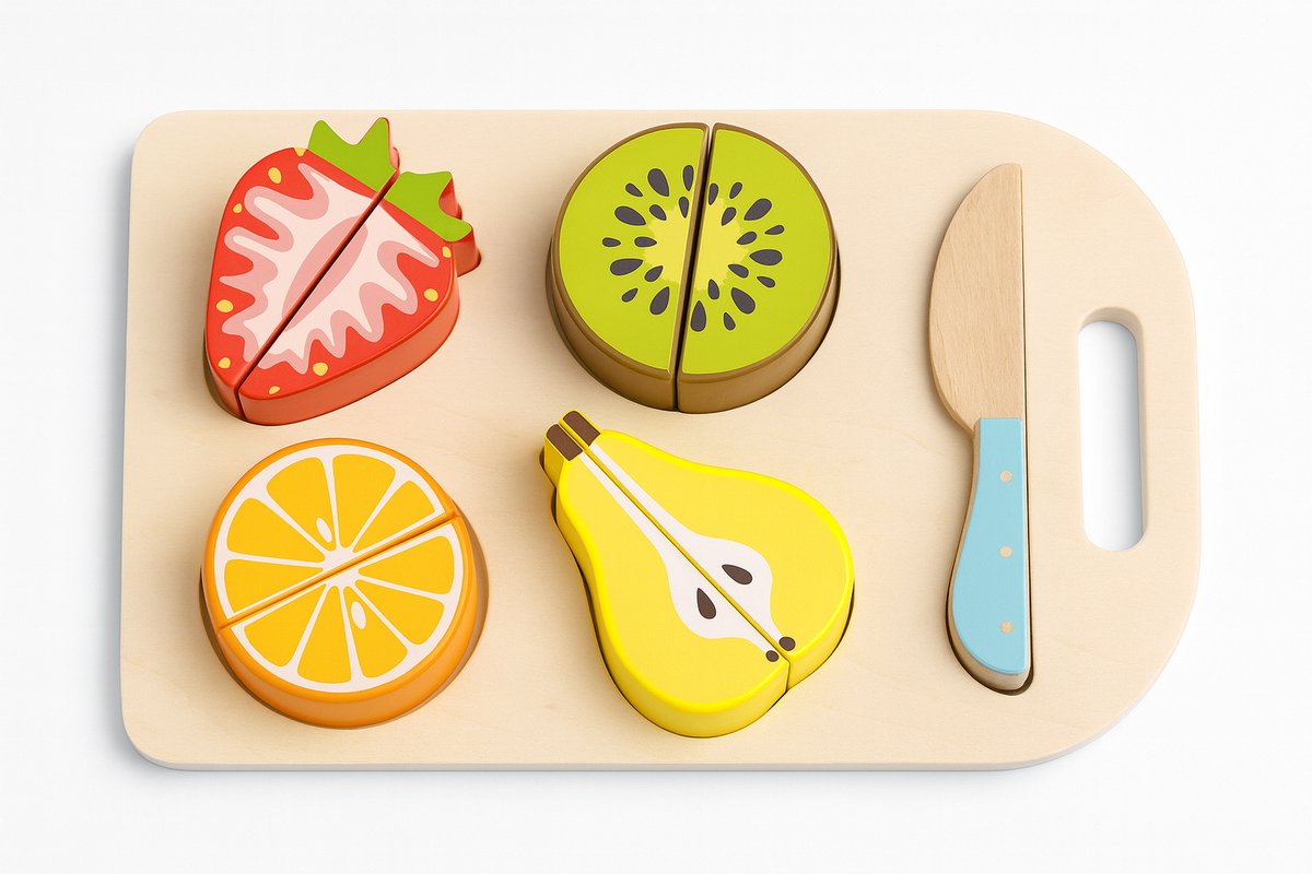 Tooky Toy® Fruit Snijplank - Snij je eigen Fruit - Stimulerend houten Montessori speelgoed – Duurzaam, Educatief en Creatief spel voor Kinderen om Zelfredzaamheid en Vaardigheden te Ontwikkelen
