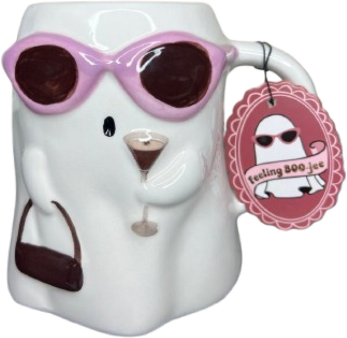 Ghost mug - spook mok - with sunglasses and Espresso Martini - halloween mok
