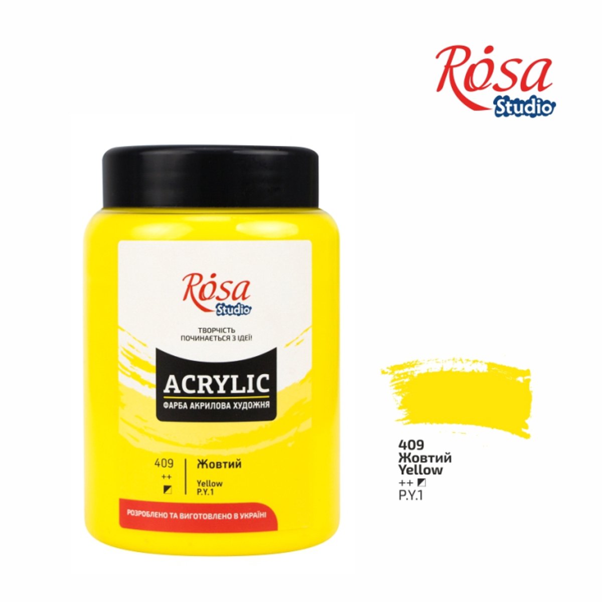 Rosa Studio acrylverf speelgoed 400 ml geel satijnglans watervast.