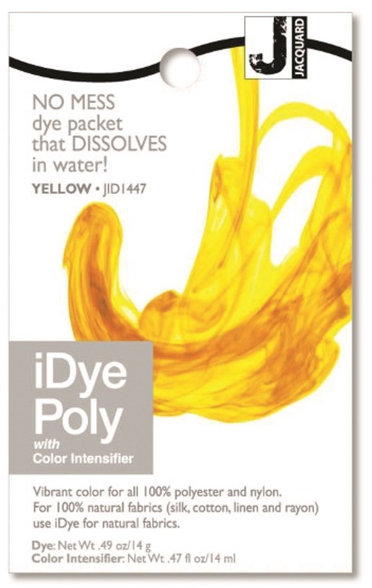 Jacquard textielverf iDye Poly 14 gr geel voor synthetische stoffen.