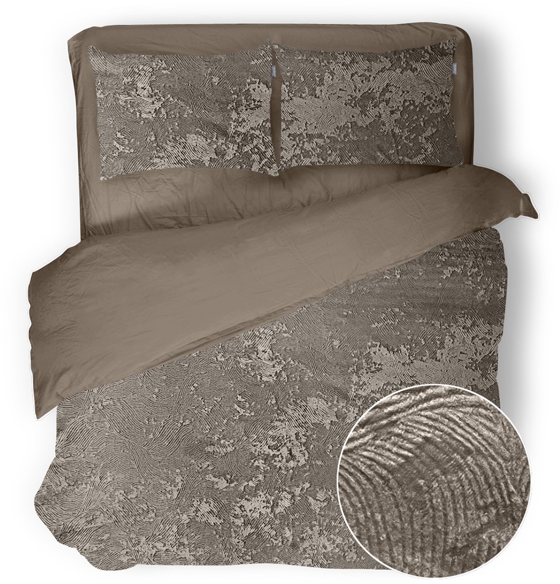 Eleganzzz Dekbedovertrek 3D Embossed Velvet Wave - Warm Taupe - Dekbedovertrek 200x200/220cm - Velvet Dekbedovertrek - 100% Velvet - Tweepersoons dekbedovertrekken