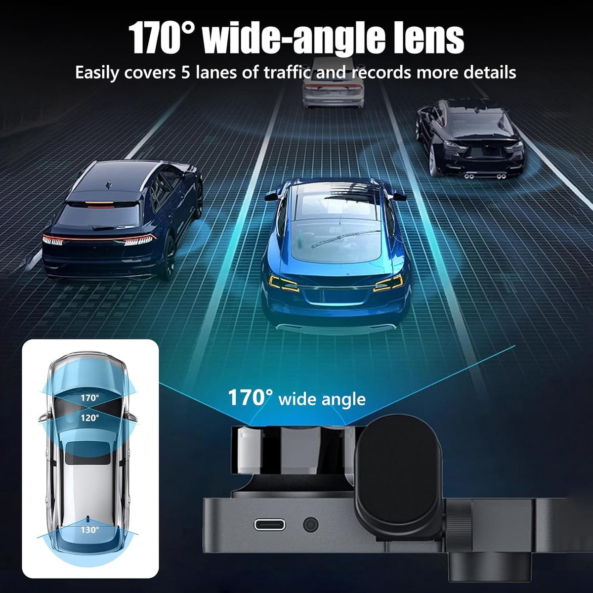 Dashcam voor auto voor en achter – Dual dashcam – Voor- en achtercamera – Autocamera – Full HD dashcam – Dashcam met nachtzicht – Dashcam met bewegingssensor – Groothoeklens – Parkeermodus – Loop recording – Dashcam met SD-kaart – foto 2