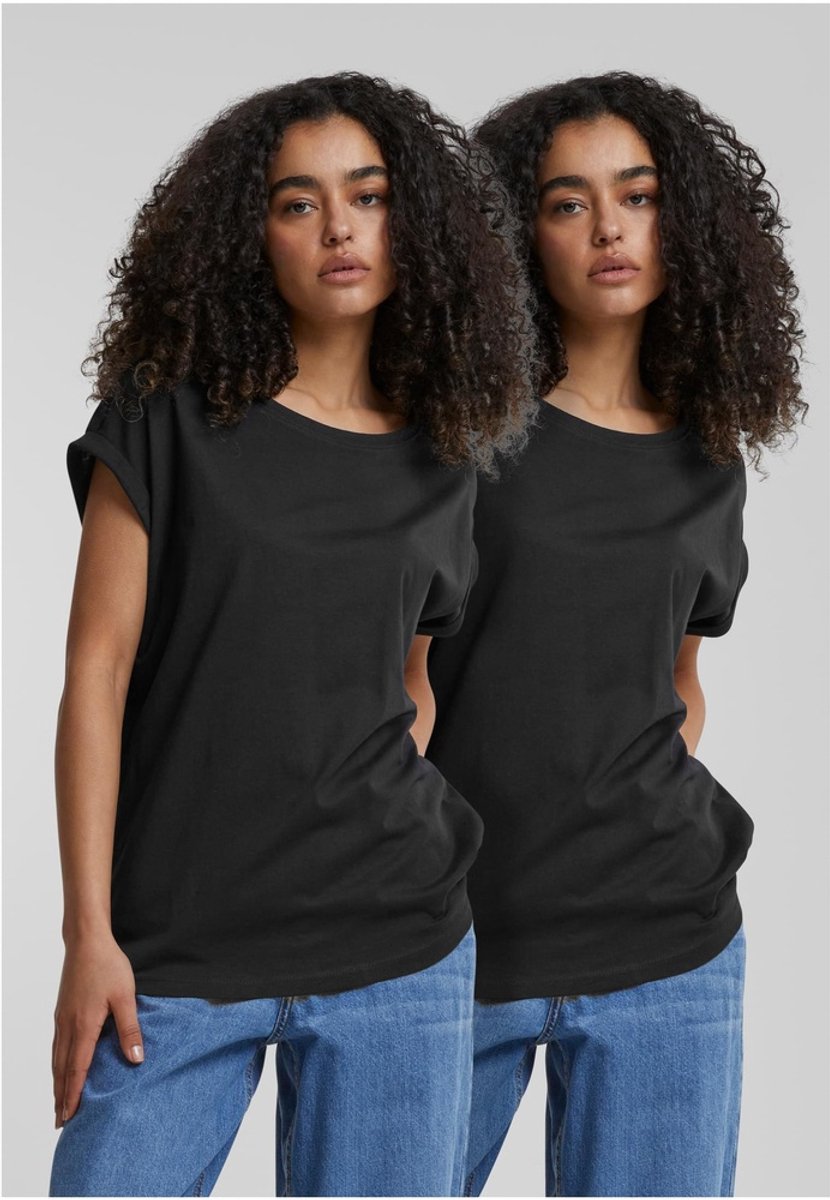 Urban Classics Dames Pre-Pack Ladies Extended Shoulder T-shirt 2-pack PP771P Zwart
