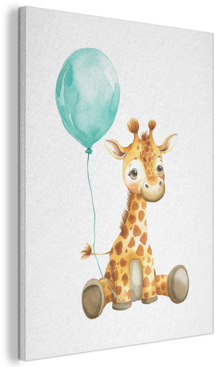 Akoestisch wandpaneel 50x70 cm - Vilt schilderij Giraf - Baby - Dieren - Blauwe ballon - Akoestische panelen - Geluidsdempende wanddecoratie - Geluidsisolatie woonkamer - Muurdecoratie geluidspanelen