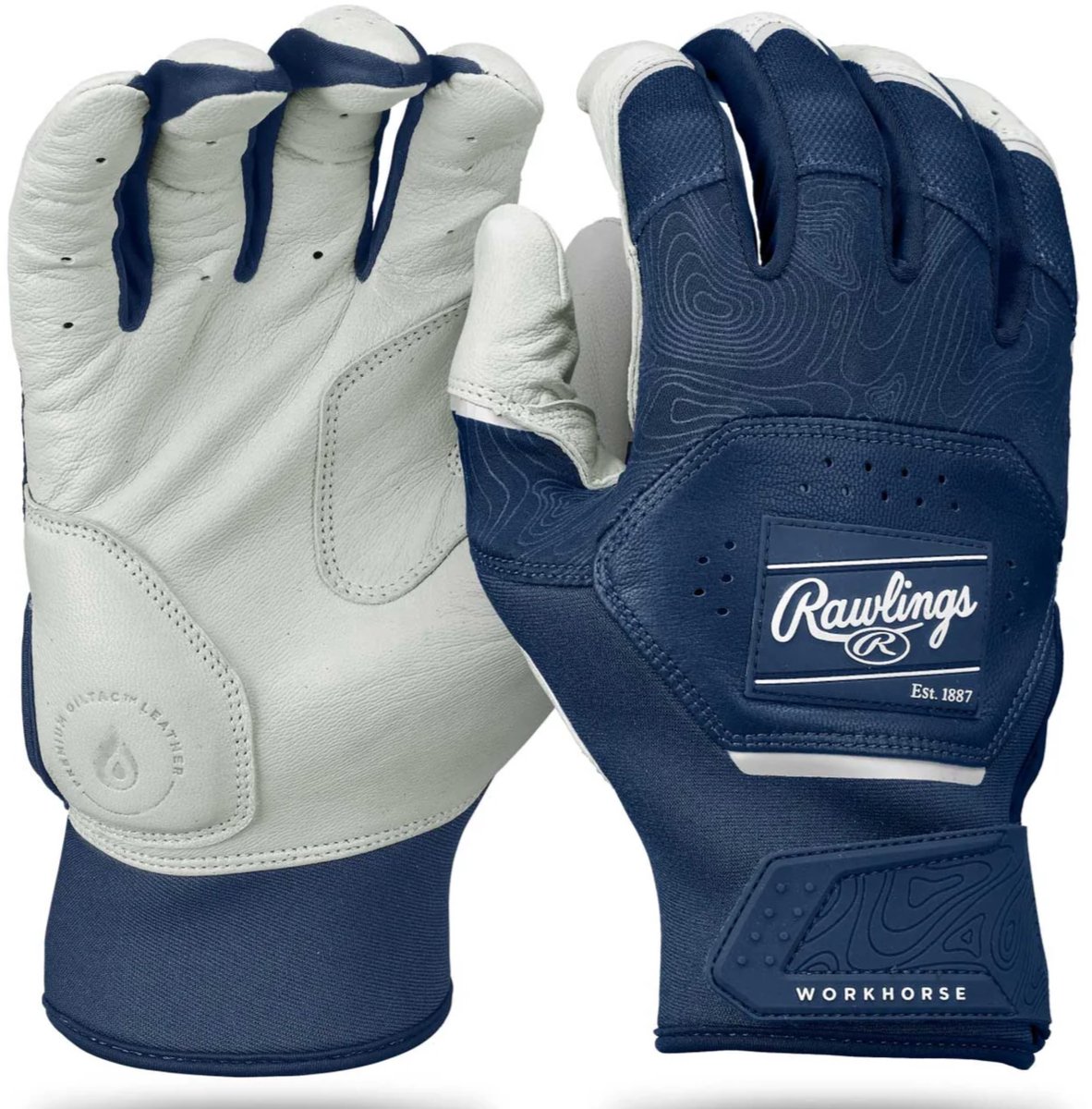 Rawlings - MLB - Honkbal - Softbal - Slaghandschoentjes - Workhorse - WH25BG - Leer - Een Paar - Batting Gloves - Volwassenen - Donkerblauw - Large