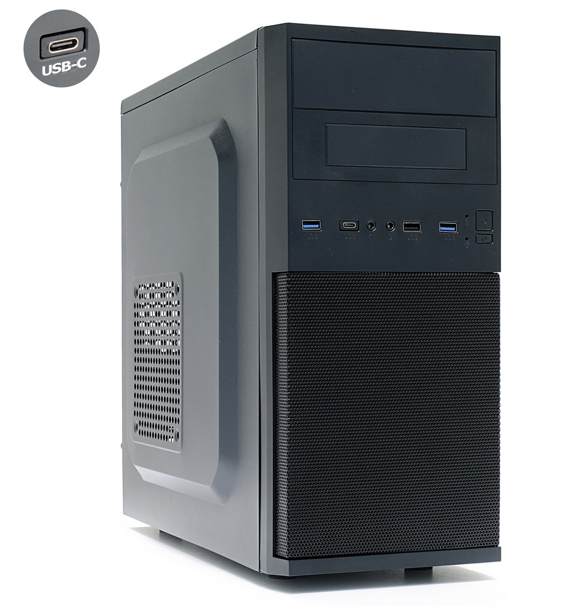 Micro-ATX PC Behuizing - Compatibel Micro-ATX/Mini-ITX Moederbord - : 1x USB-C - 2x USB3.0 - 1x USB2.0 - HD Audio - Zwart - Zonder voeding