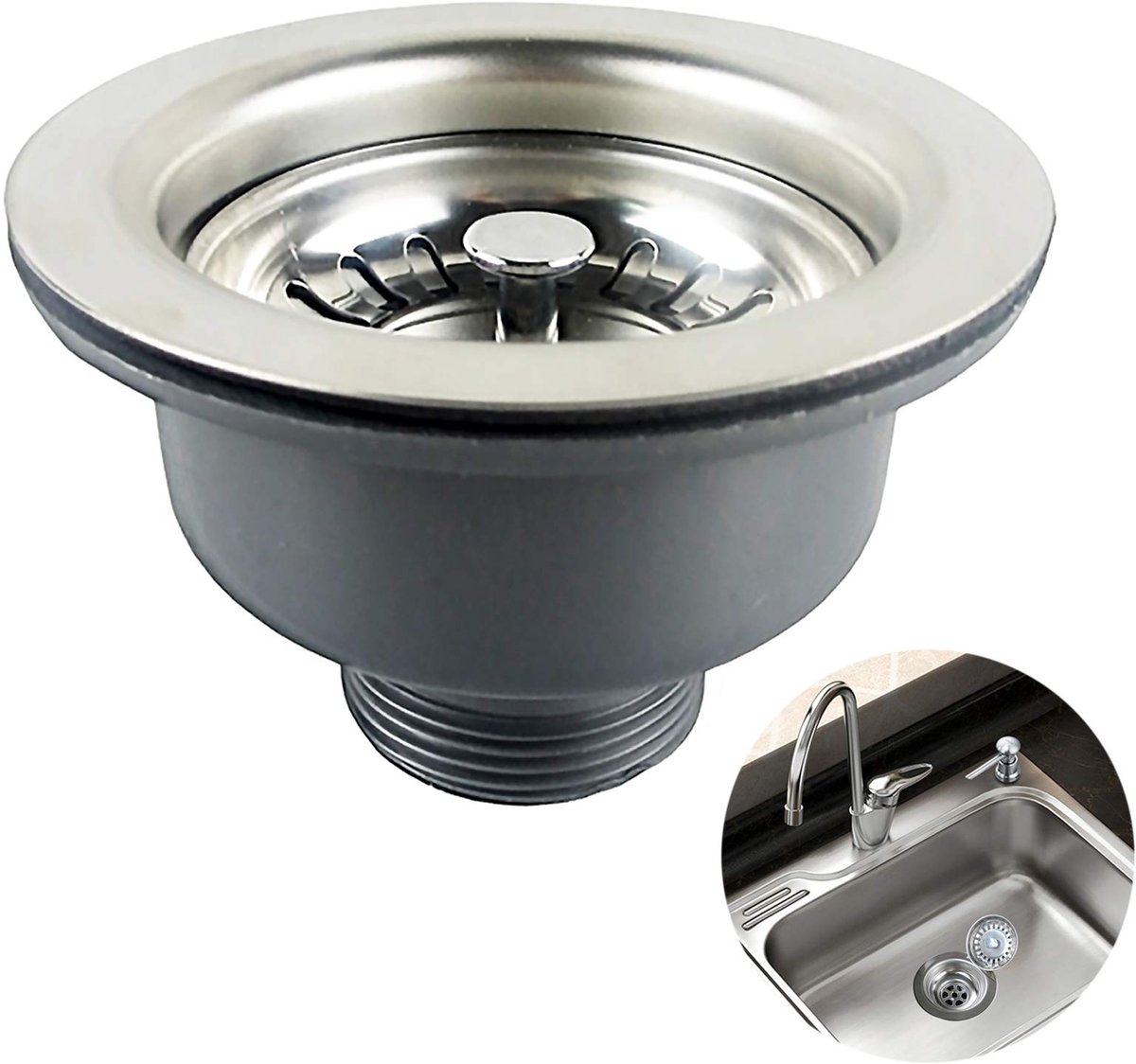RVS Keukengootsteen Afvoerplug met Vierkante Overloop 1½"