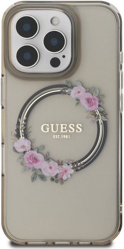 Guess GUHMP16LHFWFCK iPhone 16 Pro 6,3" noir/noir coque rigide IML Flowers Wreath MagSafe