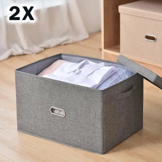 OUTBROS Opbergdozen met deksel en handgreep, opvouwbare stoffen dozen met etiketzakje, dozen voor het opbergen van kleding, boeken, 45 x 30 x 30 cm, grijs, 3 stuks